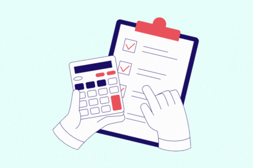 Illustration of hands using a calculator