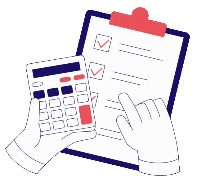 Moving gif of a person using a calculator and clipboard to see how their revenue increases